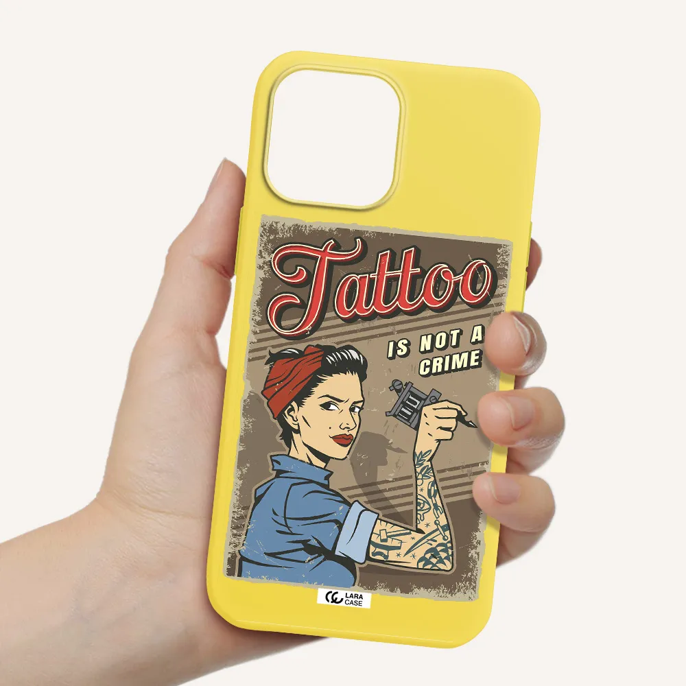 a woman with tattoo on her arm Apple iPhone 13 Pro Max Silicone canary yellow Case