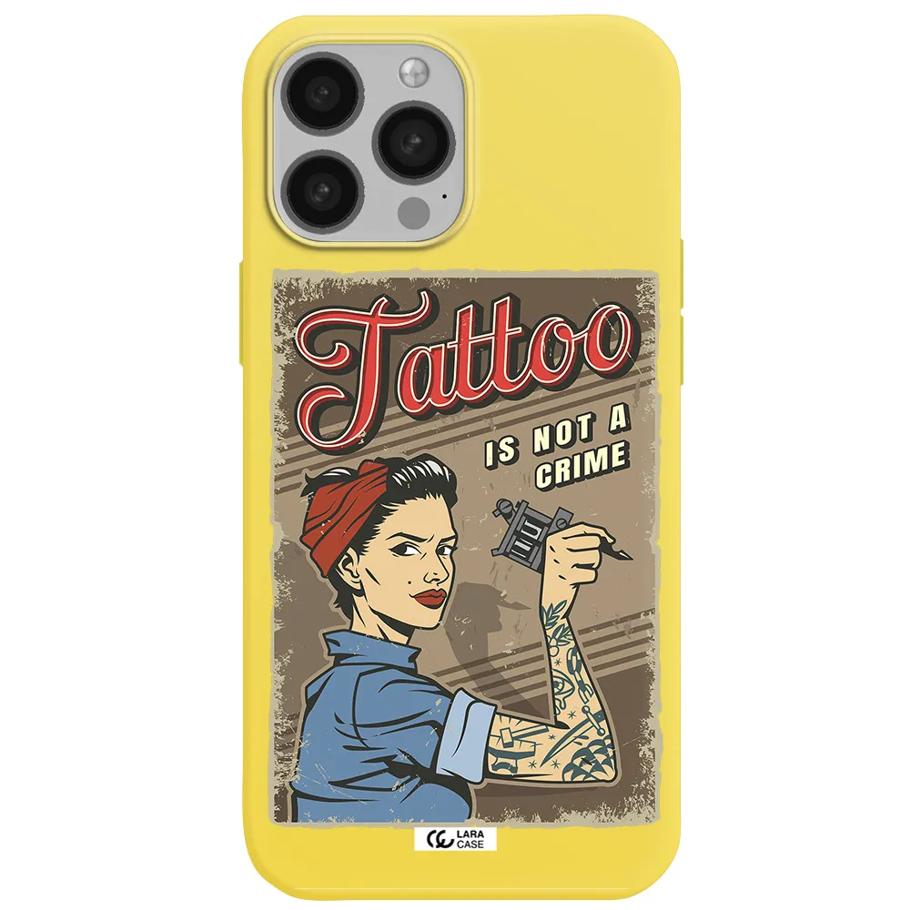 a woman with tattoo on her arm Apple iPhone 13 Pro Silicone canary yellow Case