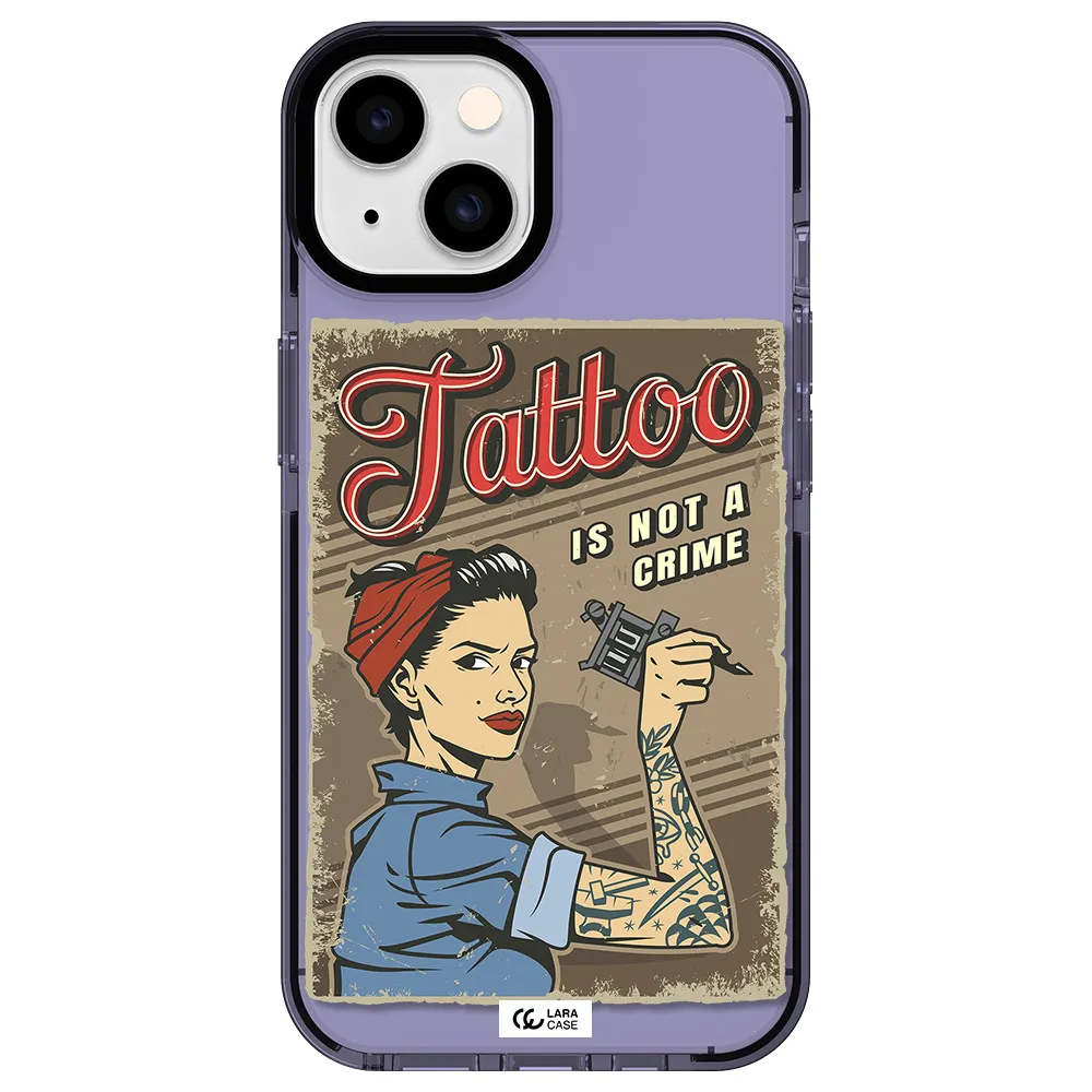 a woman with tattoo on her arm Apple iPhone 14 impact Lilac Case