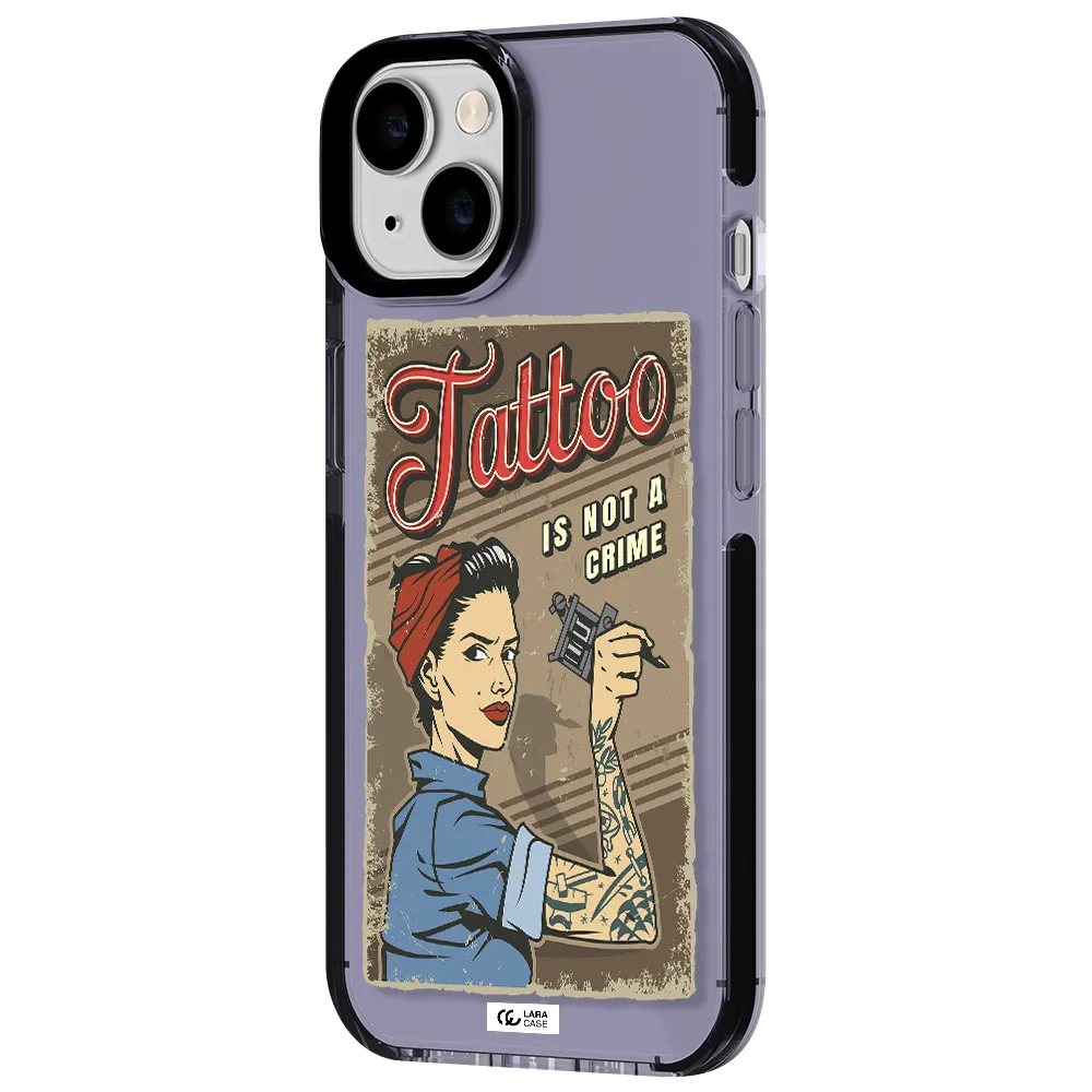 a woman with tattoo on her arm Apple iPhone 14 impact Lilac Case