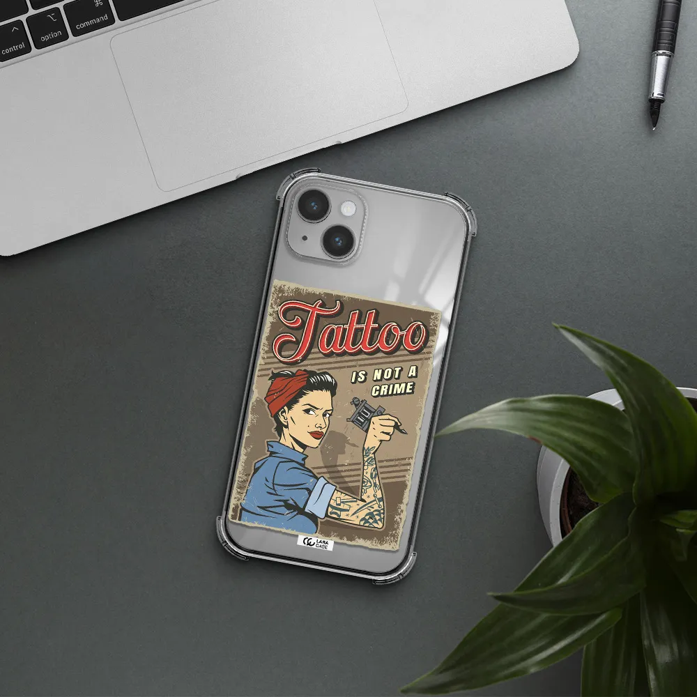 a woman with tattoo on her arm Apple iPhone 14 plus Clear PC Case