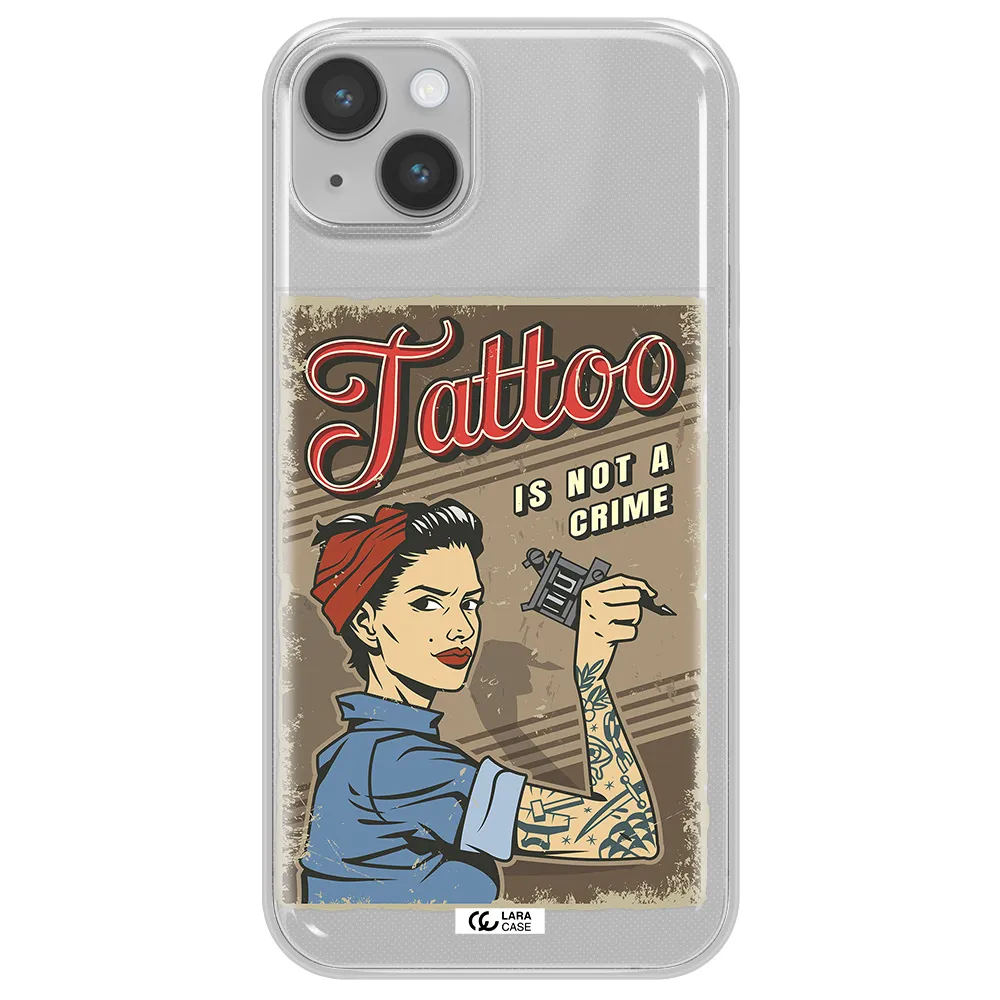 a woman with tattoo on her arm Apple iPhone 14 plus Clear TPU Case