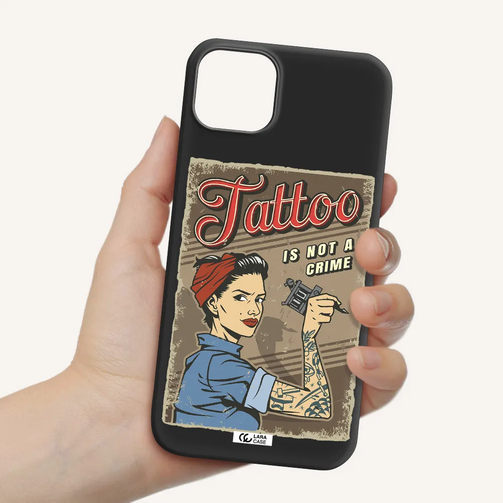 a woman with tattoo on her arm Apple iPhone 14 plus Silicone black Case