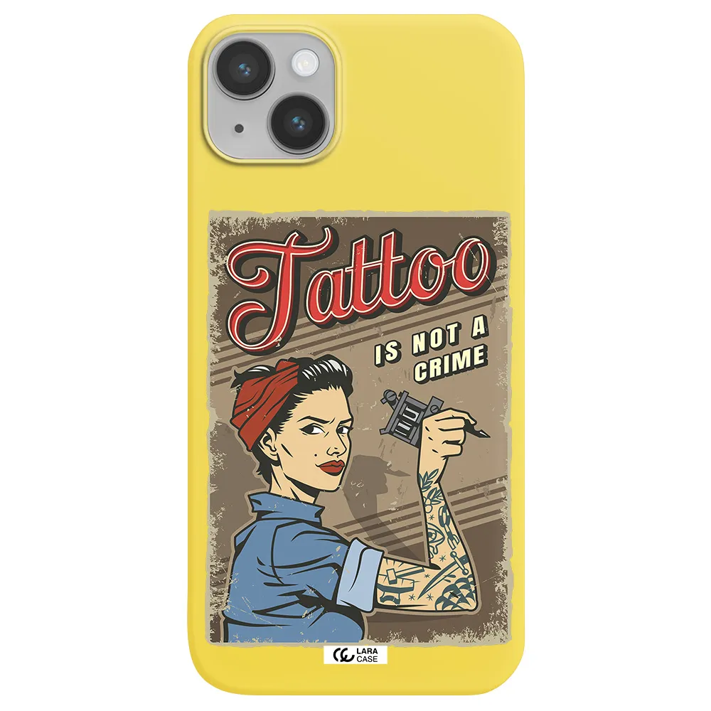 a woman with tattoo on her arm Apple iPhone 14 plus Silicone canary yellow Case