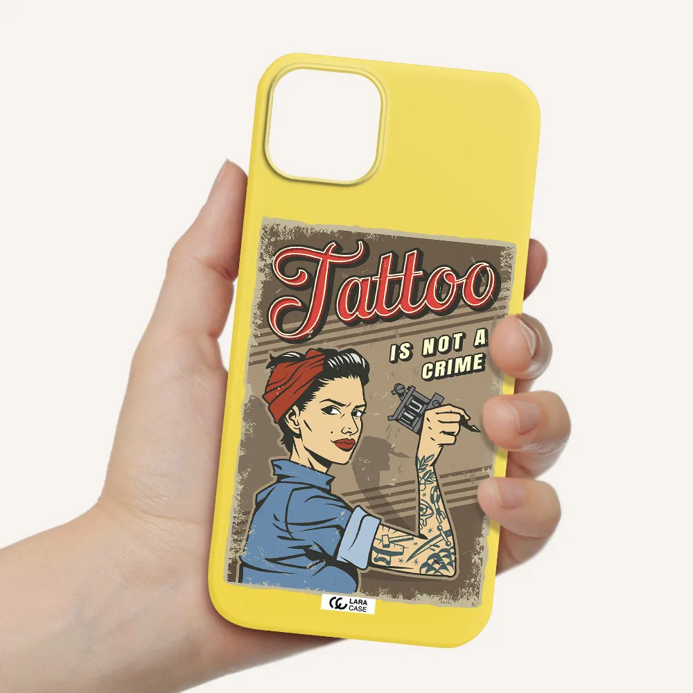 a woman with tattoo on her arm Apple iPhone 14 plus Silicone canary yellow Case