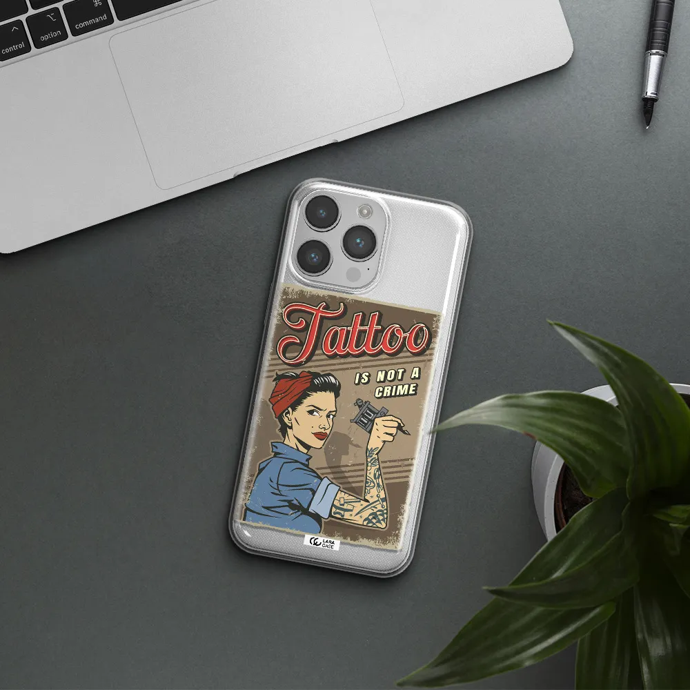 a woman with tattoo on her arm Apple iPhone 14 pro Clear TPU Case