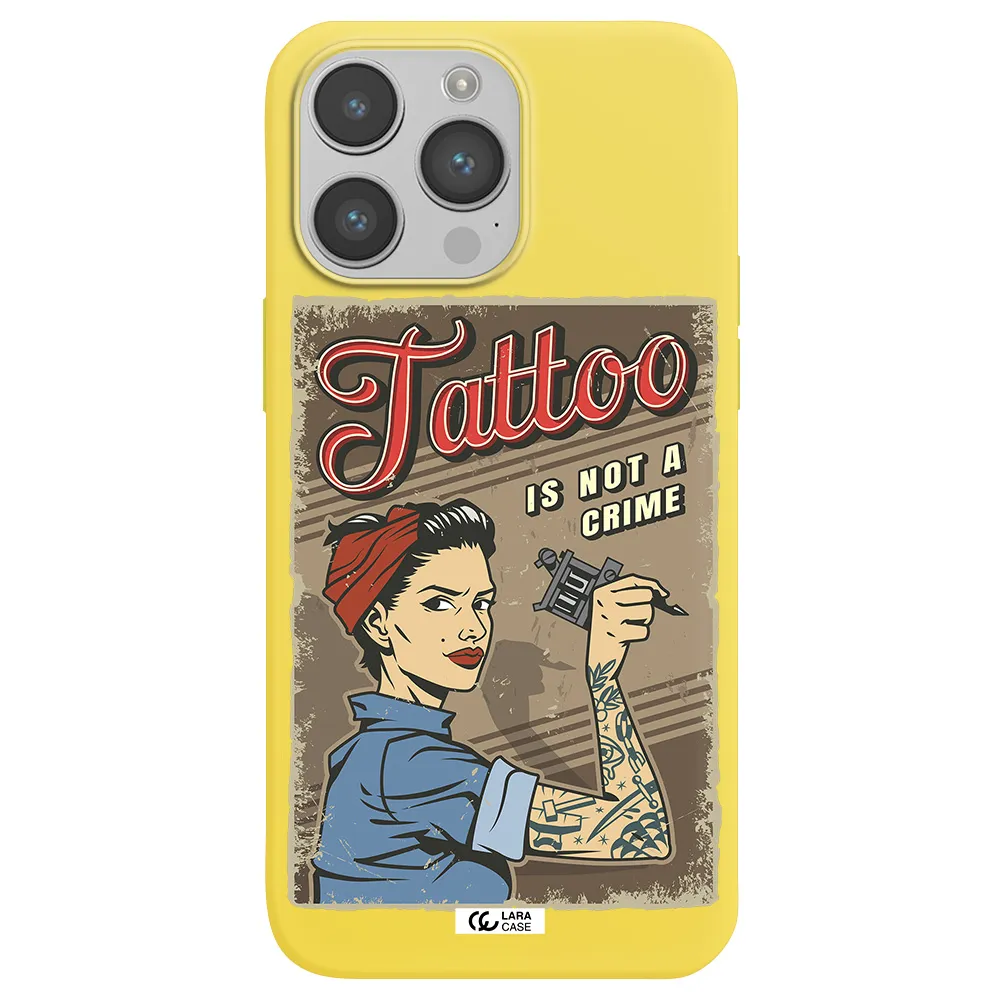 a woman with tattoo on her arm Apple iPhone 14 pro max Silicone canary yellow Case
