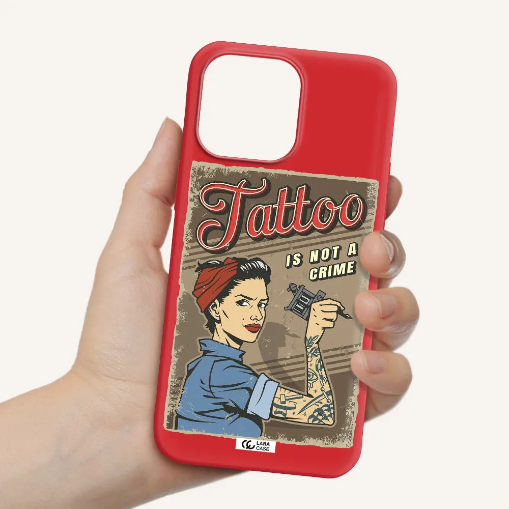a woman with tattoo on her arm Apple iPhone 14 pro max Silicone Imperial Red Case