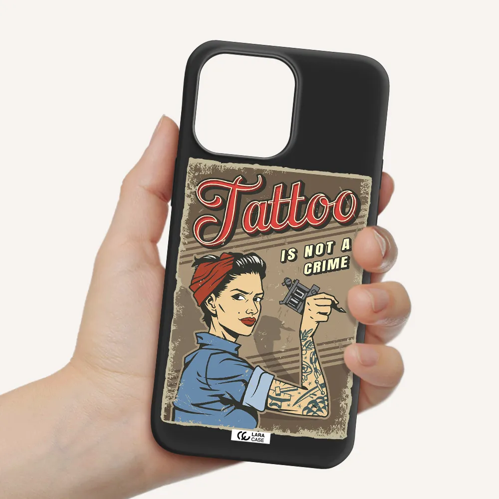 a woman with tattoo on her arm Apple iPhone 14 pro Silicone black Case