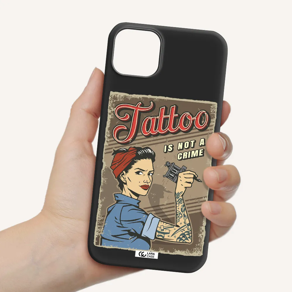 a woman with tattoo on her arm Apple iPhone 14 Silicone black Case