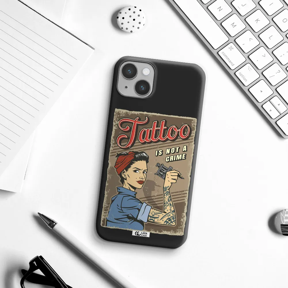 a woman with tattoo on her arm Apple iPhone 14 Silicone black Case