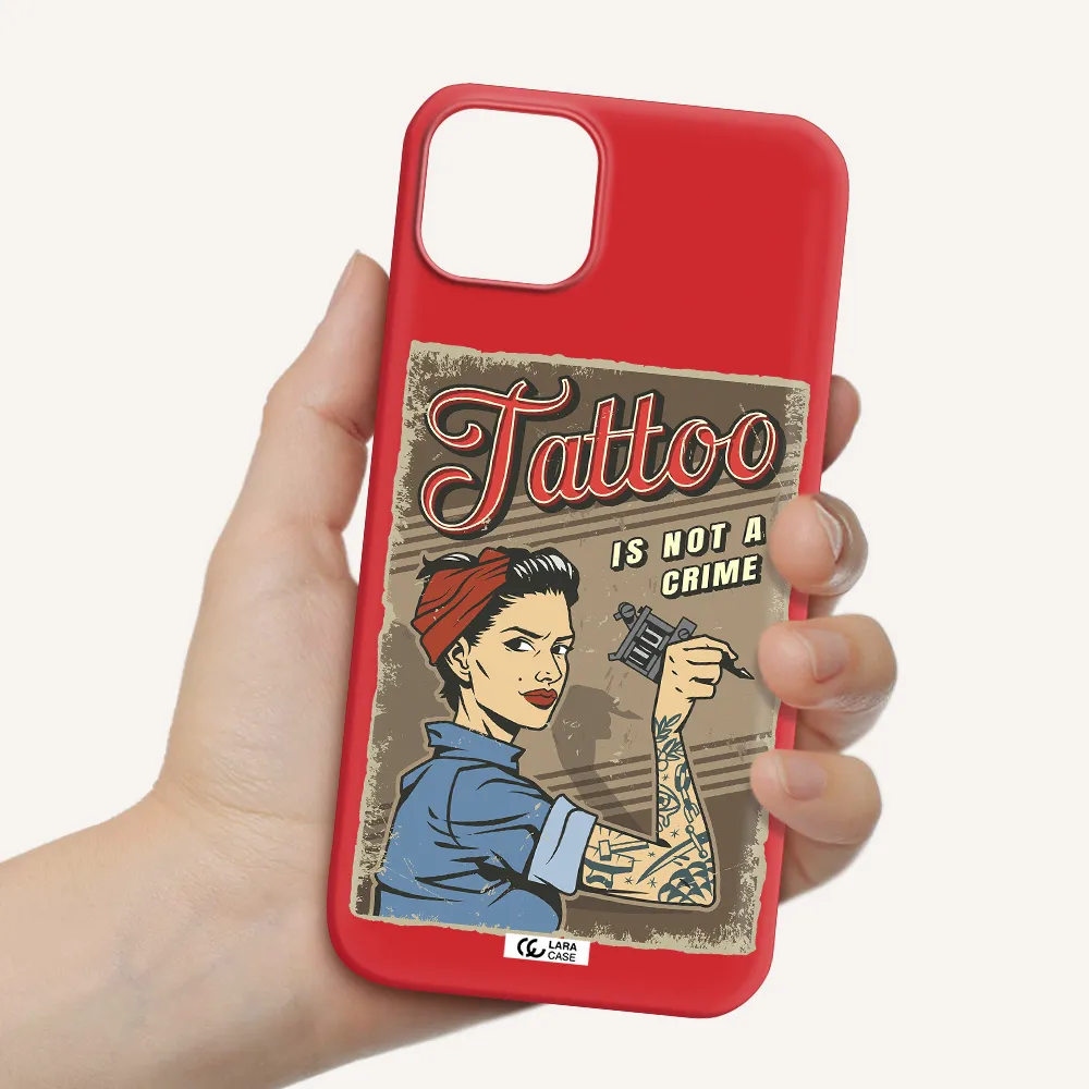 a woman with tattoo on her arm Apple iPhone 14 Silicone Imperial Red Case