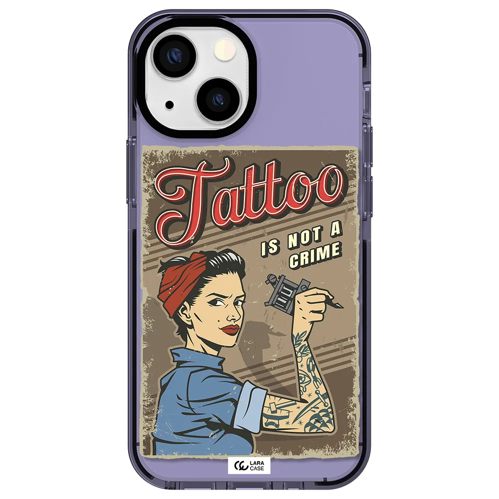 a woman with tattoo on her arm Apple iPhone 15 impact Lilac Case