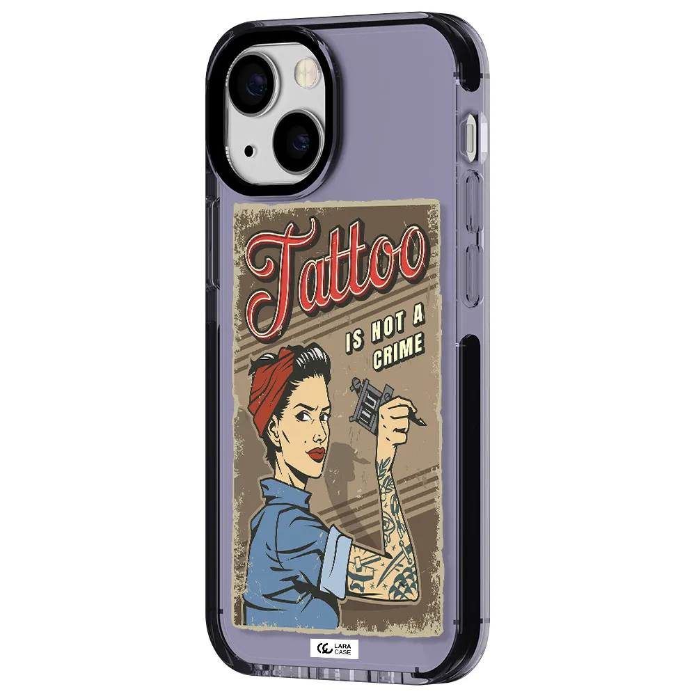 a woman with tattoo on her arm Apple iPhone 15 impact Lilac Case