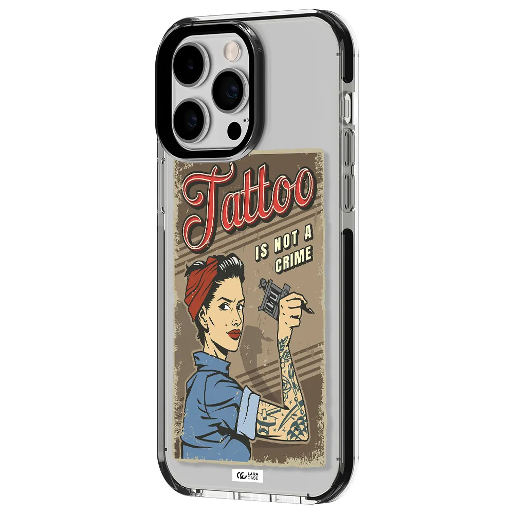 a woman with tattoo on her arm Apple iPhone 15 Pro impact black border Case