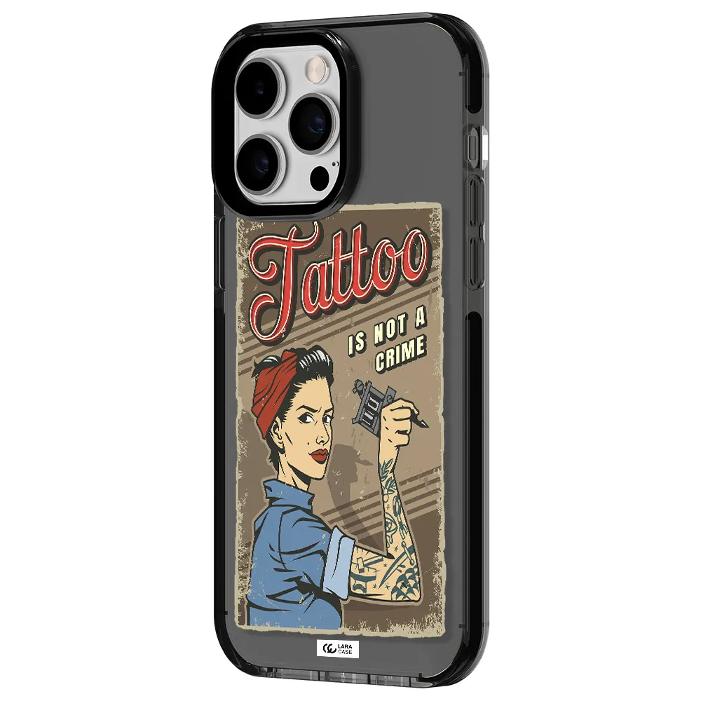 a woman with tattoo on her arm Apple iPhone 15 Pro Max impact Smoke Black Case