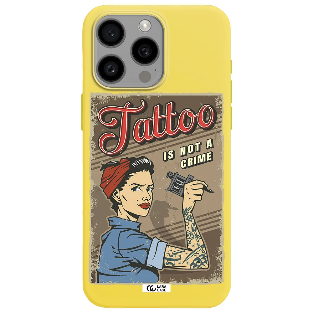 a woman with tattoo on her arm Apple Iphone 15 Pro max Silicone canary yellow Case