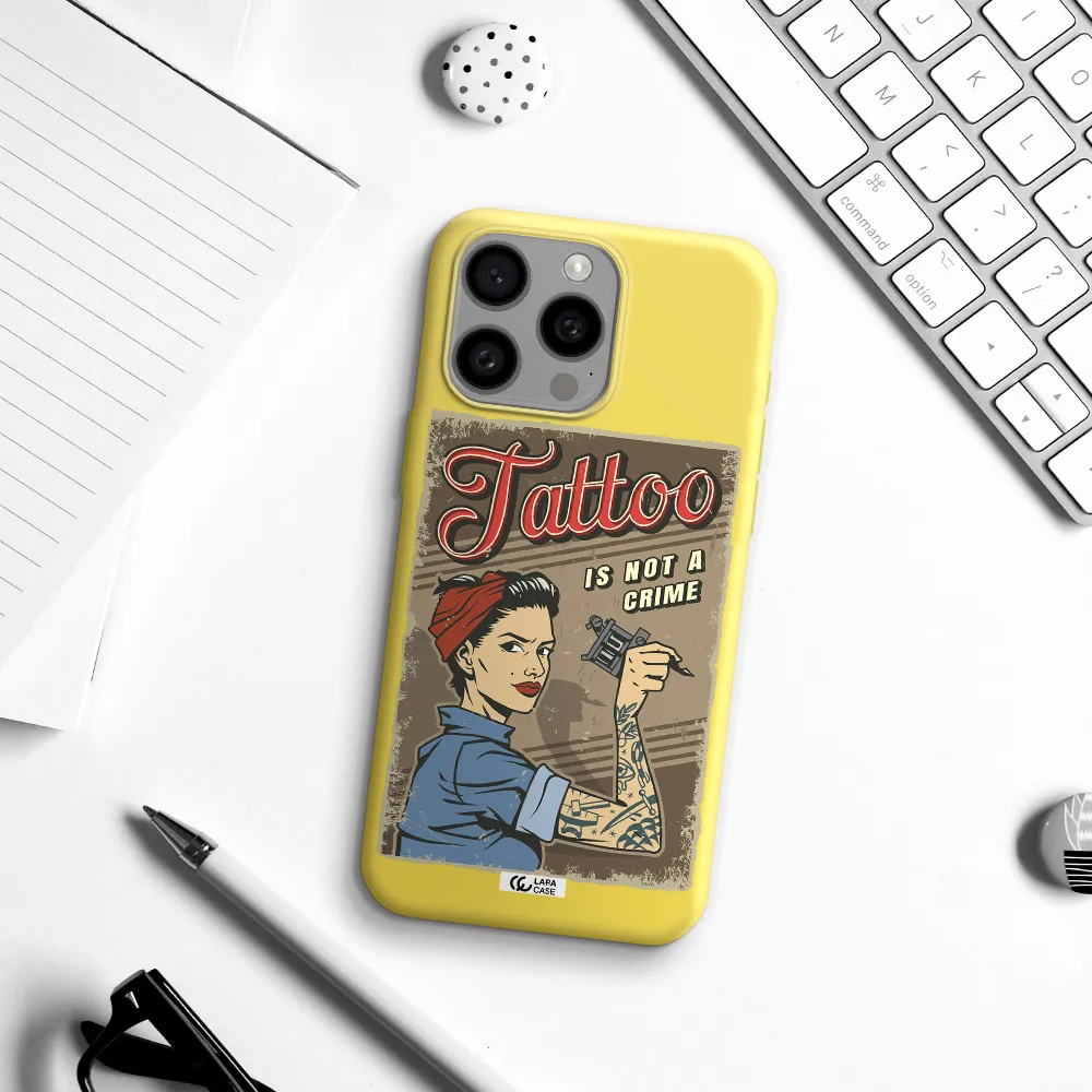 a woman with tattoo on her arm Apple Iphone 15 Pro max Silicone canary yellow Case