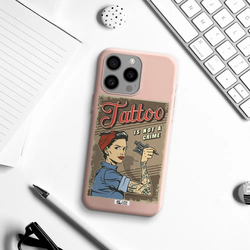 a woman with tattoo on her arm Apple Iphone 15 Pro max Silicone pastel pink Case
