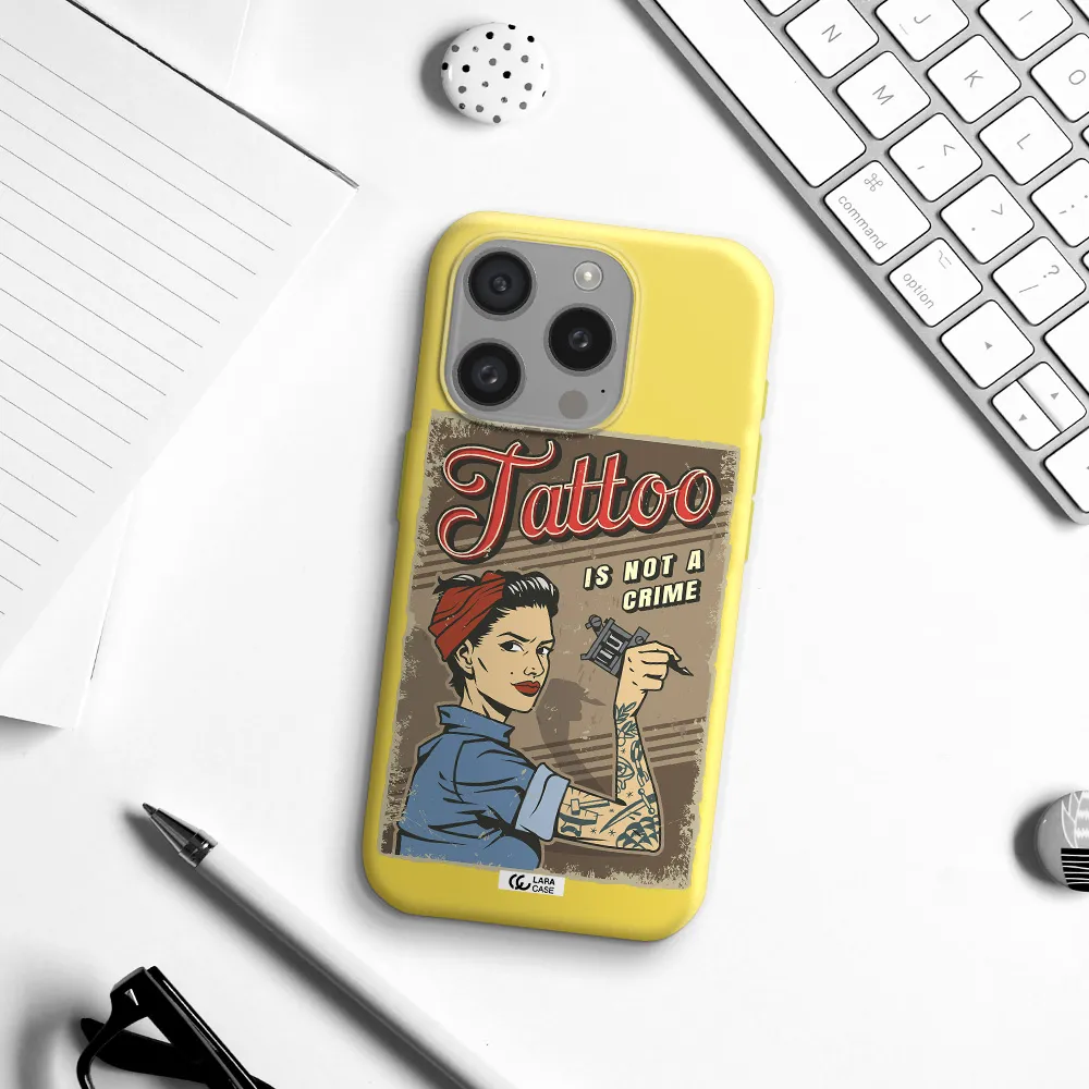 A Woman With Tattoo On Her Arm Apple Iphone 15 Pro Silicone Canary Yellow Case