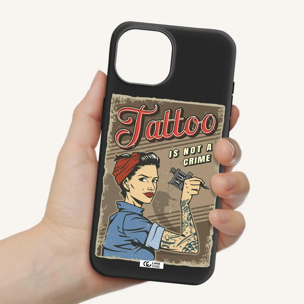 a woman with tattoo on her arm Apple iPhone 15 Silicone black Case