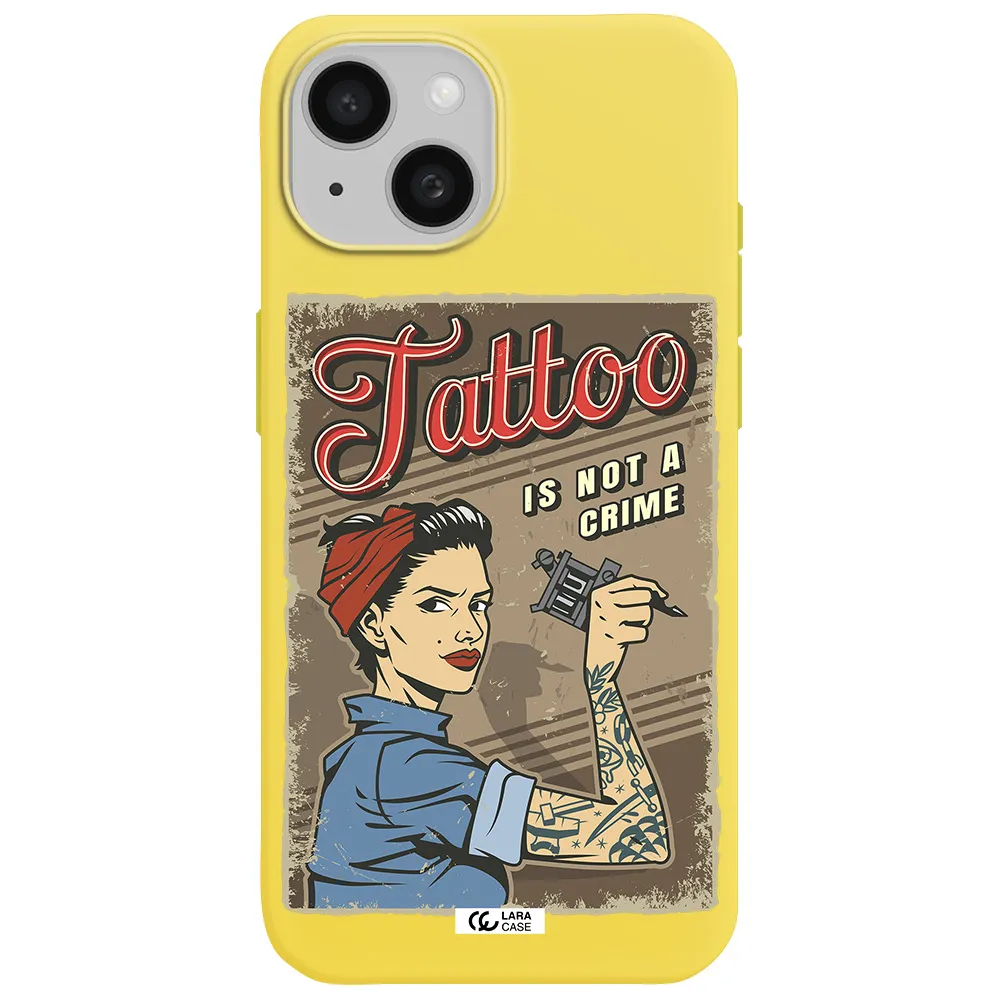 a woman with tattoo on her arm Apple iPhone 15 Silicone canary yellow Case