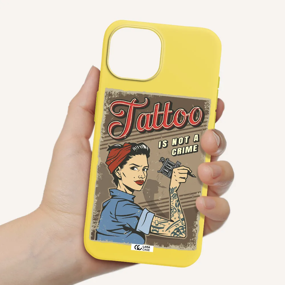 a woman with tattoo on her arm Apple iPhone 15 Silicone canary yellow Case