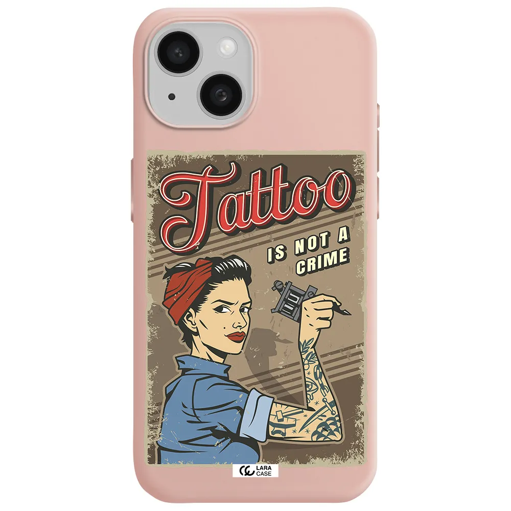 A Woman With Tattoo On Her Arm Apple Iphone 15 Silicone Pastel Pink Case