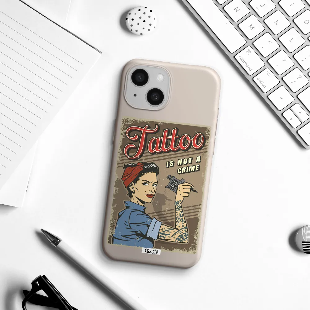 a woman with tattoo on her arm Apple iPhone 15 Silicone Stone Case