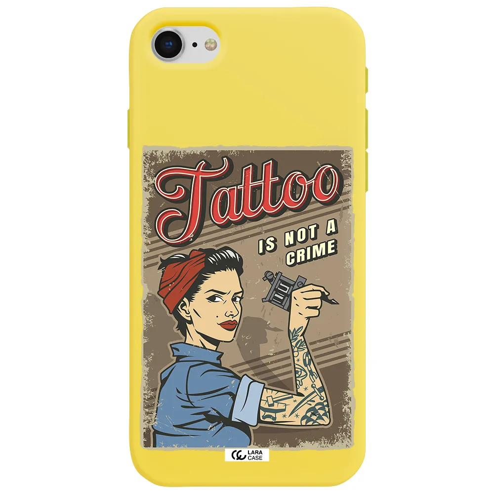 a woman with tattoo on her arm Apple iPhone se 2020 Silicone canary yellow Case