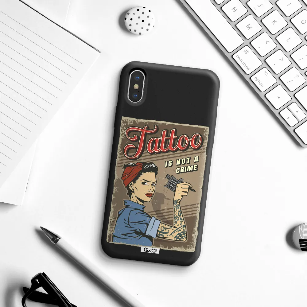 a woman with tattoo on her arm Apple iPhone X Silicone black Case