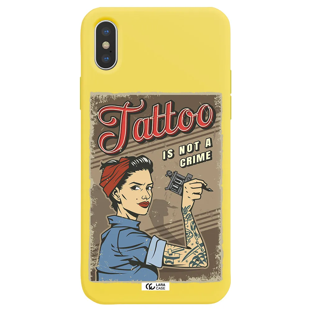 a woman with tattoo on her arm Apple iPhone X Silicone canary yellow Case