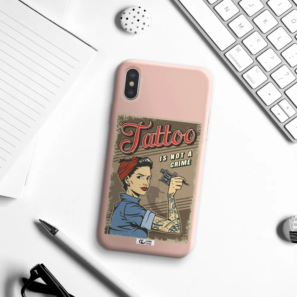 a woman with tattoo on her arm Apple iPhone X Silicone pastel pink Case