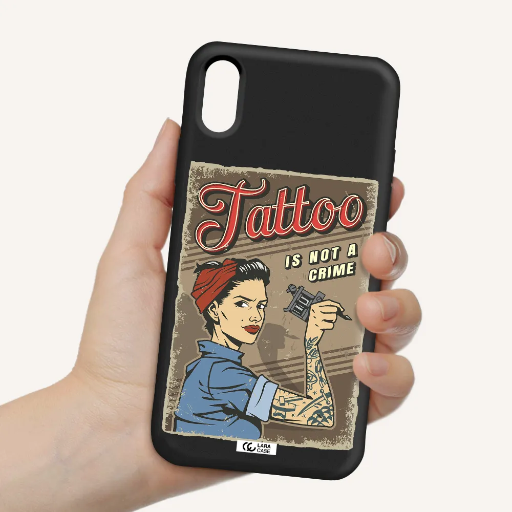 a woman with tattoo on her arm Apple iPhone XS Silicone black Case