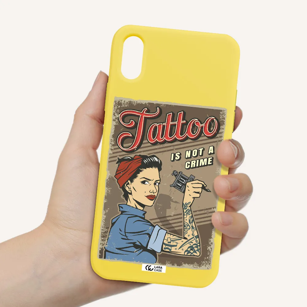 a woman with tattoo on her arm Apple iPhone XS Silicone canary yellow Case