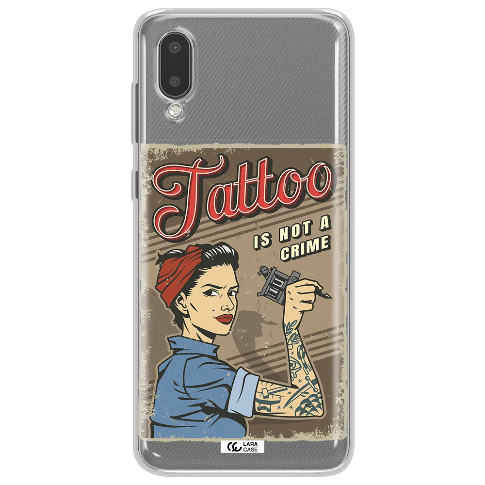 a woman with tattoo on her arm Samsung A02 Clear TPU Case