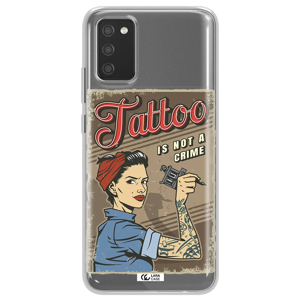 a woman with tattoo on her arm Samsung A02S Clear TPU Case