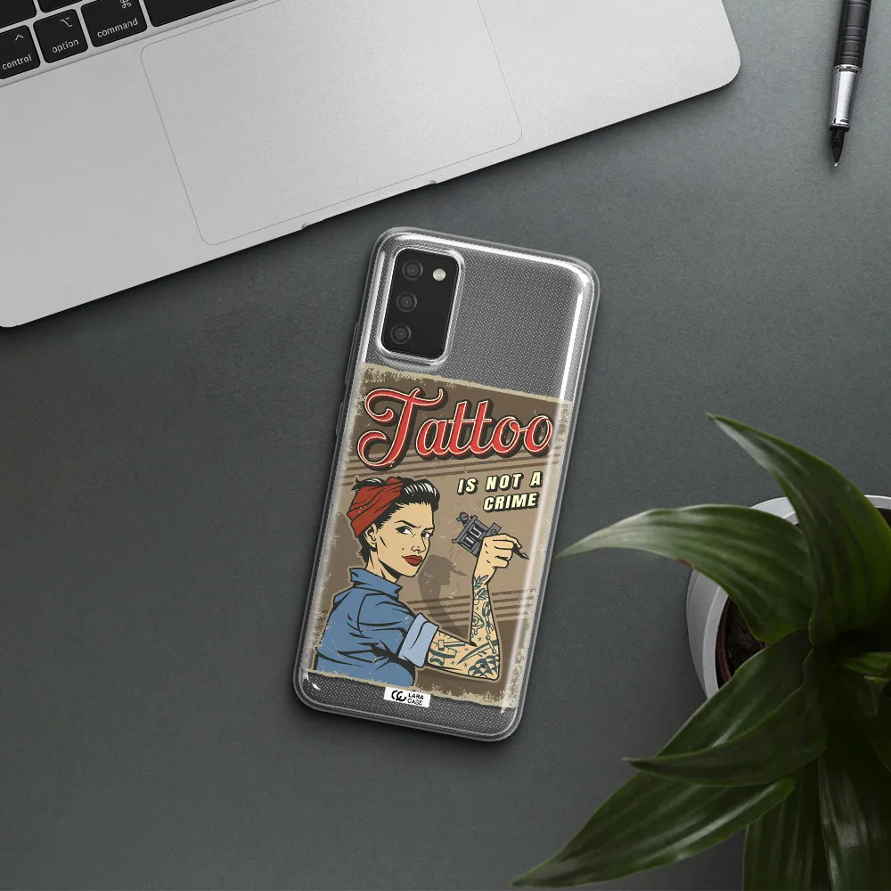 a woman with tattoo on her arm Samsung A02S Clear TPU Case