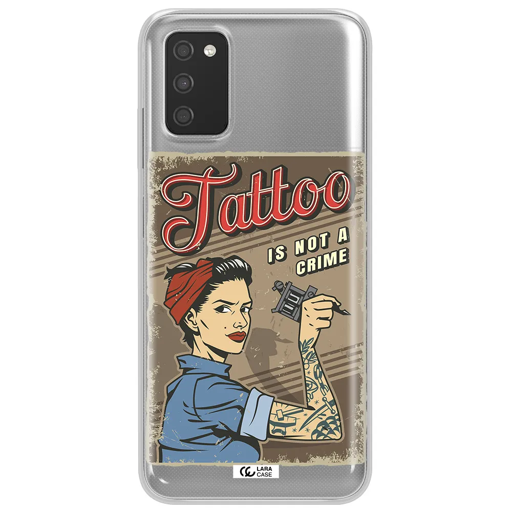 a woman with tattoo on her arm Samsung A03S Clear TPU Case