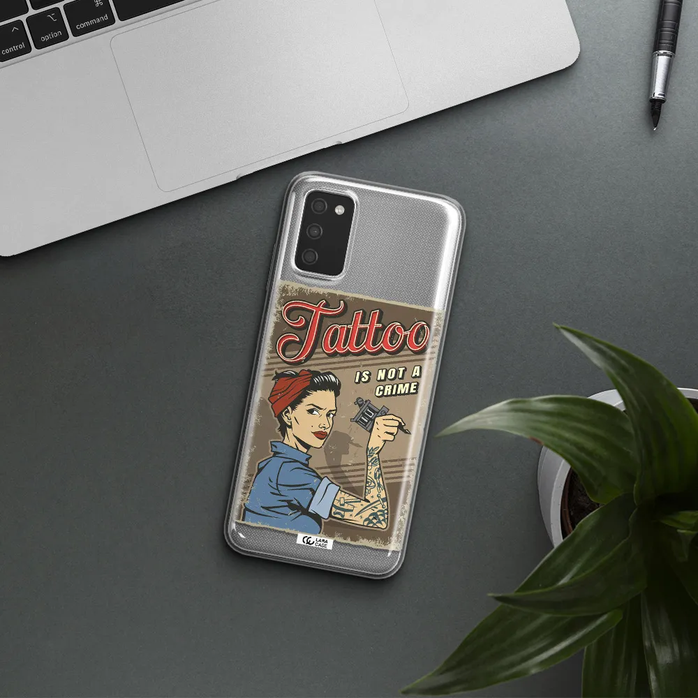 a woman with tattoo on her arm Samsung A03S Clear TPU Case