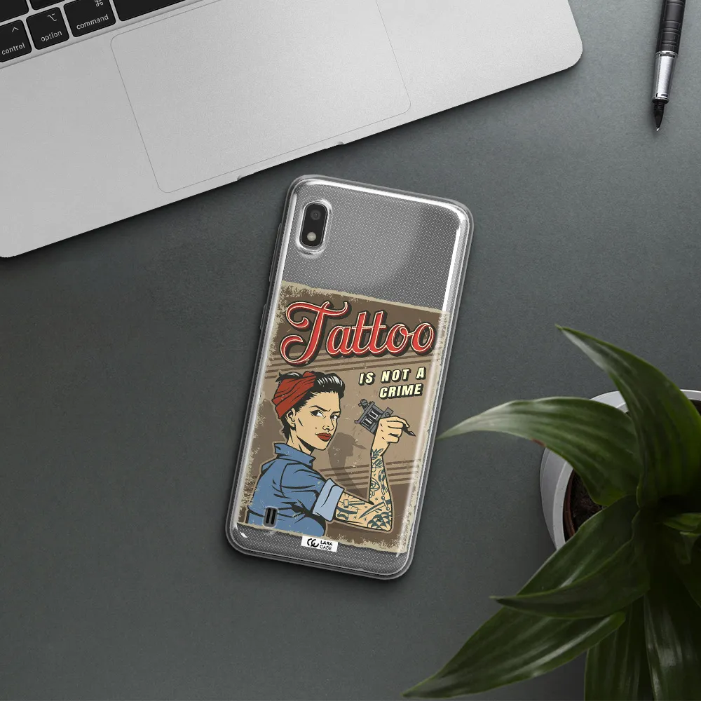 a woman with tattoo on her arm Samsung A10 Clear TPU Case