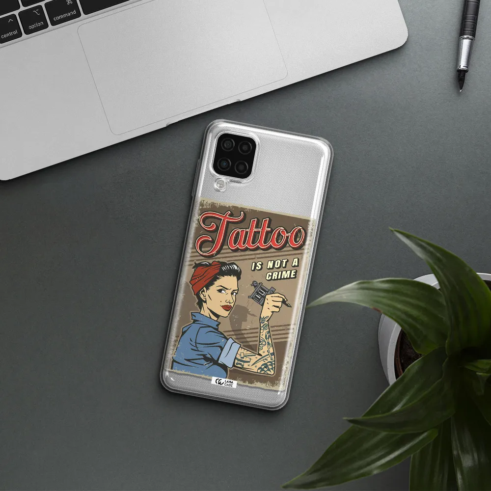 a woman with tattoo on her arm Samsung A12 4g Clear TPU Case