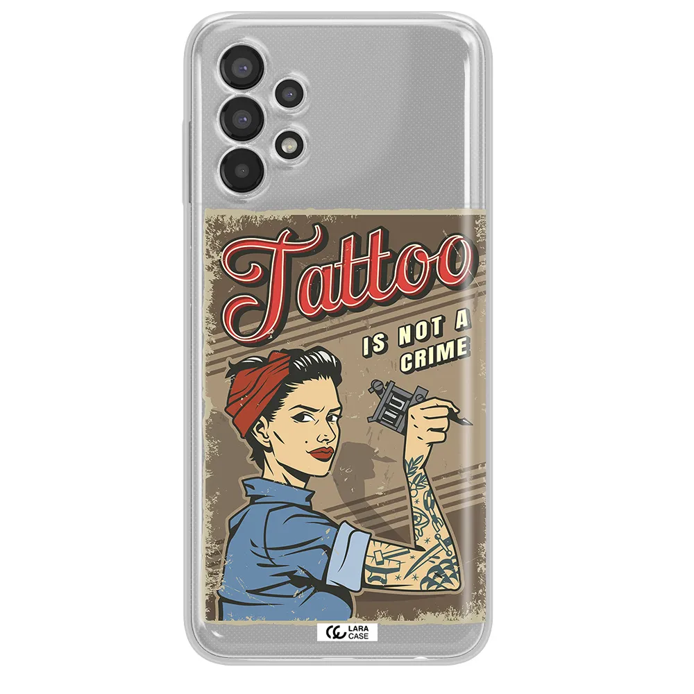 a woman with tattoo on her arm Samsung A13 Clear TPU Case