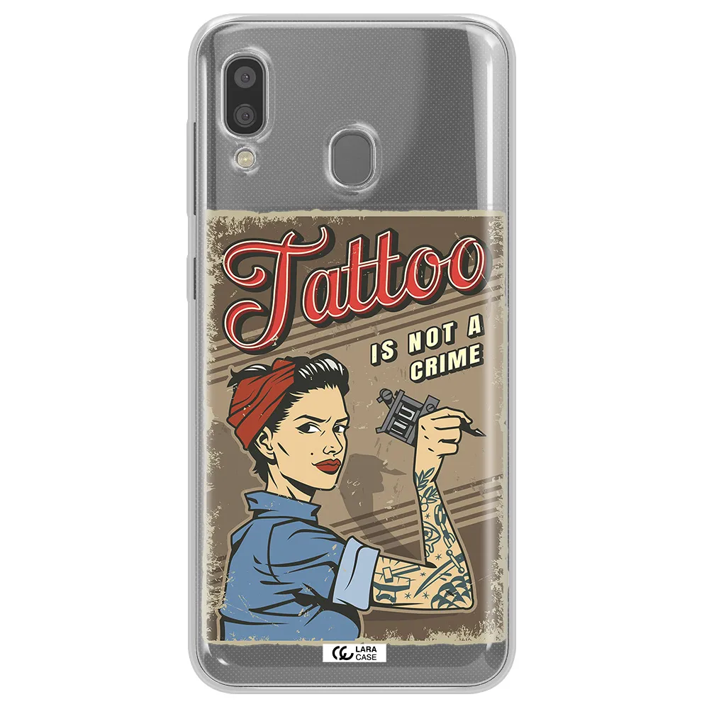 a woman with tattoo on her arm Samsung A20 Clear TPU Case