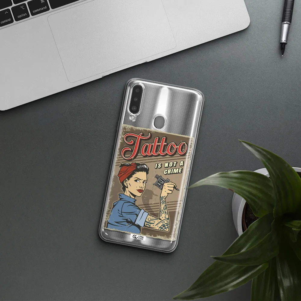 a woman with tattoo on her arm Samsung A20S Clear TPU Case