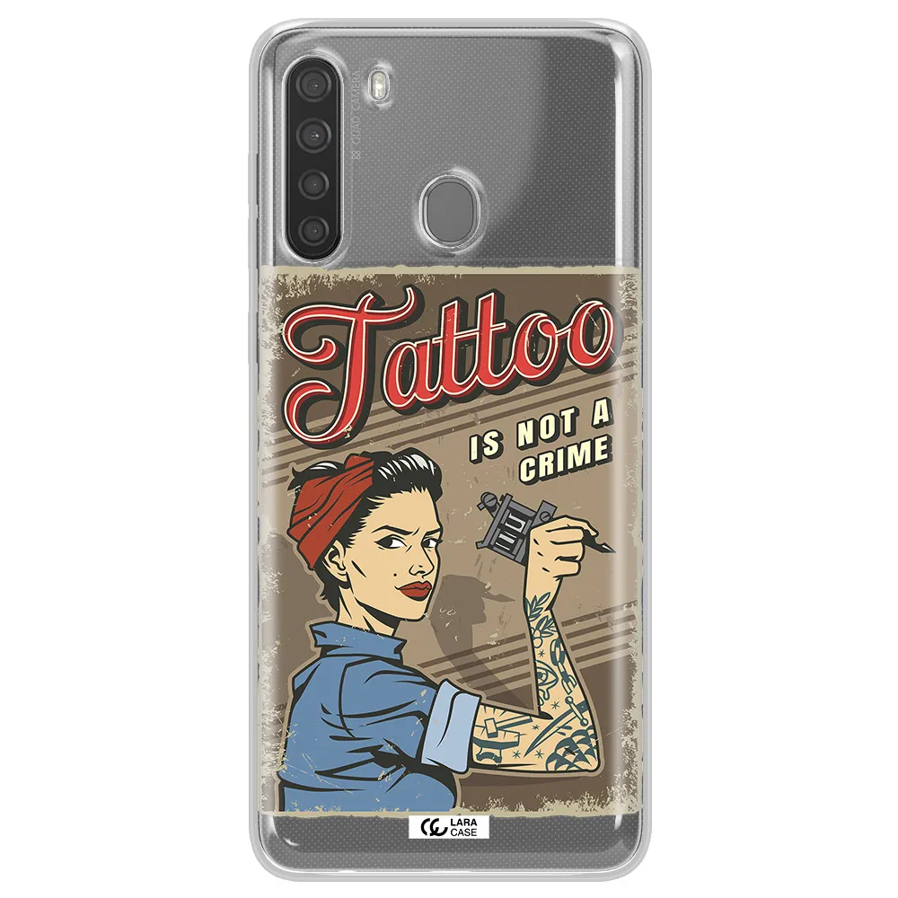 a woman with tattoo on her arm Samsung A21 Clear TPU Case