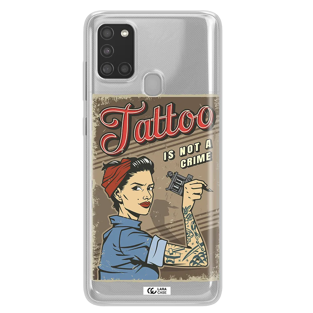 a woman with tattoo on her arm Samsung A21S Clear TPU Case