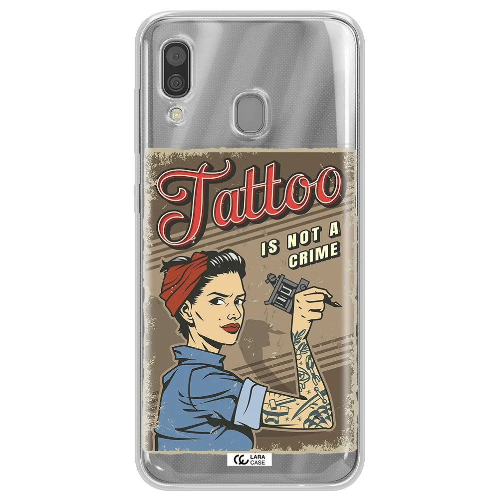 a woman with tattoo on her arm Samsung A30 Clear TPU Case