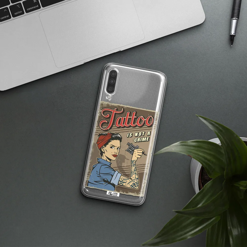 a woman with tattoo on her arm Samsung A30S Clear TPU Case