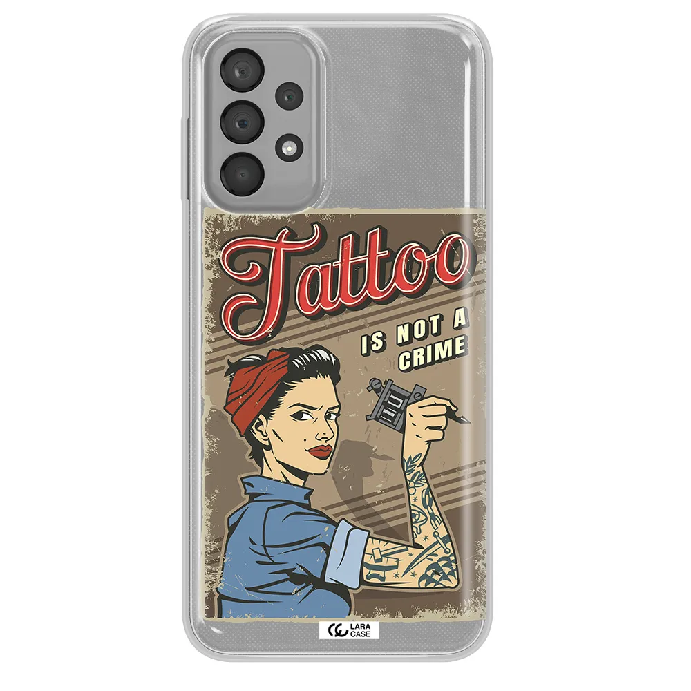 a woman with tattoo on her arm Samsung A33 Clear TPU Case